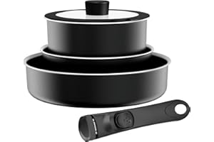 JEETEE Set 3 padelle antiaderenti, Padella 20/24cm, Casseruole 18cm/2 L Manici Amovibili e Coperchi, Per tutti i piani cottura