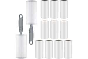 Rullo Togli Peli Animali 12 Rotoli, Vexillic Adesivo Levapelucchi Peli con 2 Manico 2 Parapolvere per Vestiti, Capelli, Pelo di Cane, Pelo di Gatto- 60 Fogli/Rotoli