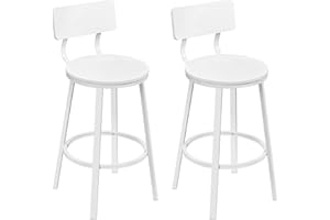 WOLTU Taburetes Bar Juego de 2, Taburetes Altos Cocina con Respaldo y Reposapiés, Sillas Modernas de Isala Mostrador, Restaurante y Bistro, Base de Metal, Blanco