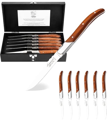 Set di 4 coltelli da bistecca da 4,7 - Coltelli da bistecca seghettati con manico in legno sobrio - SHAN ZU Coltello Serie classica