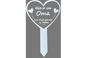 MKISHINE Grabstecker Herz mit Spruch Glück ist eine Mama/Oma... einen Papa Opa, Grabschmuck Friedhof Grabdeko Trauer Spruch Wetterfest, Grabschmuck für Friedhof, 16 x 26 cm, Weiß (Oma)