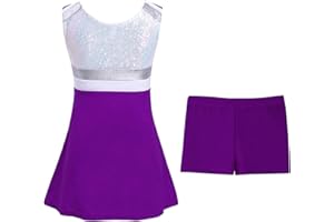 YUUMIN Tenniskleid für Mädchen Kinder Ärmellos Pailletten Glitzer Team Tennis Outfit Golfkleid Mit Shorts Sportbekleidung Fitness Freizeitkleid Casual