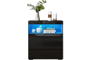 T AUNTY STORE Sideboard Modern Cabinet Storage Unit with 2 Doors 1 Drawer and Shelf 16 Colors LED Lights TV Cabinet Cupboard Unit for Living Room Dining Room Home Furniture Black