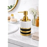 ARVALE LUXURY Gold Detaylı Beyaz Porselen Sıvı Sabunluk &ndash; Gold Başlıklı Banyo &amp; Lavabo Sabunluk (SİYAH, ELEGANCE)