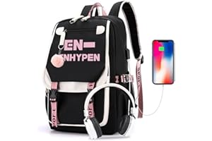 ZHENGGE ENHYPEN School Backpack Merchandise, Features USB and Audio Cable Interface Breakers, Suitable For Students, Kpop ENHYPEN Laptop Backpacks and Casual Backpack