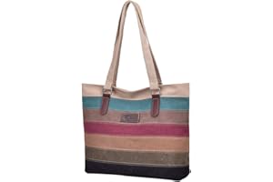 CHEREEKI Sac pour Femme, Sac en Toile Shopper Sac pour Femme Rayures Multicolores pour Le Travail Scolaire pour Dames Shopping et Voyages