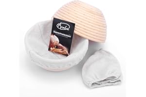 AROLA 2 Pack 18cm Canasta de pan Banneton,Canasta de Caña de Ratán Natural Tejida a Mano con tela de Lino, Suministros para Hornear para Panaderos Domésticos y Profesionales.