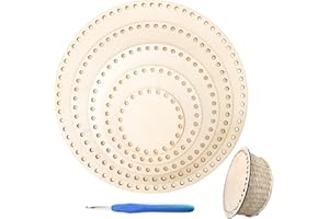 Csirnto Holzböden zum Häkeln 5 Stücke Naturholzkorbboden Korbboden zum Häkeln Round Kreis Blank Häkelkorb Holzbasis mit Loch Crochet Basket Base mit 1 Stück Häkeln, für DIY Korb Weben Häkelzubehör