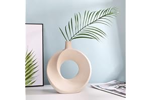 Acboor Jarrones Decorativos Modernos, Jarrón Blanco Jarrón Cerámica Hecho a Mano Jarrón Cerámica Hueco Circular Flores Secas Cerámica Blanca para Flores Salón Oficina Boda Comedor Fiesta Regalo
