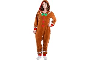 Aunaeyw Christmas Gingerbread Costume Long Sleeve Zipper Hooded Jumpsuit for Men Women Boy Girl Party Role-playing Cosplay