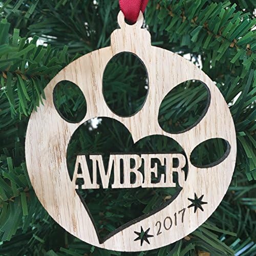 Personalised Wooden Pet Bauble Christmas Tree Decoration Paw