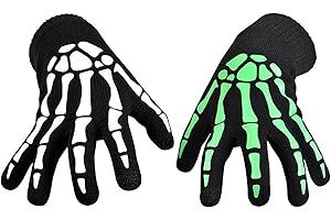 KYOEOE Unisex Skeleton Gloves Halloween Glow in The Dark, Halloween Gloves Skeleton Costume Grim Reaper Costume Accessory Horror Gloves Black Luminous Skeleton Hand for Adults Children, black