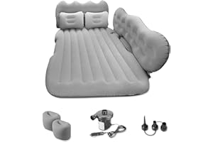 Ergocar Materac dmuchany do samochodu, na kemping, dla 2 osób, z poduszką, do SUV, MPV, nadmuchiwany, łóżko dla gości, na zewnątrz, w podróży, na plaży (M-szary)