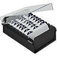 Acrimet 3'' X 5'' Card File Holder Organizer Box Metal Base Heavy Duty (AZ Index Cards 130mm Width x 90mm Height and Divider Included) (Black Color with Clear Crystal Plastic Lid Cover)