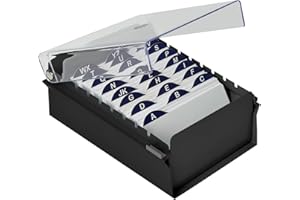 Acrimet Porta Tarjeta 3"x 5", Organizador de Fichas, Base de Metal Resistente (Incluye Índice AZ y un Divisor de Plastico) (Base Negro y Tapa de Plástico Transparente)