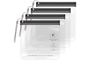 SLIJAR Lot de 4 Trousses de Toilette Transparente pour Voyage,approuvées par la TSA 20 x 20 cm kit voyage avion Pour Le Transport De Liquides,Voyage Accessoires pour Femme et Homme