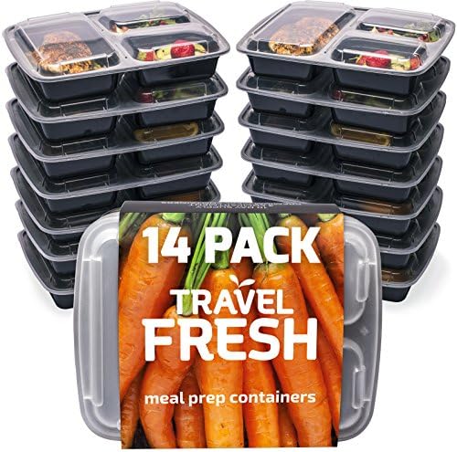 [14 PACK SALE] 3-Compartment Premium Meal Prep Containers | Keep Food Fresh For Longer BPA-FREE, Stackable, Microwavable, Dishwasher Safe Lunch Boxes With BONUS Recipe Subscription