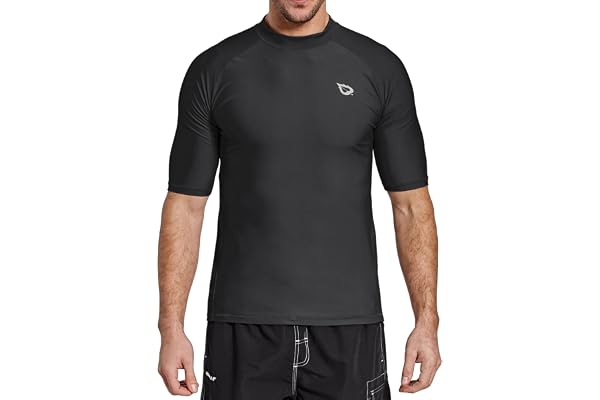 BALEAF Rashguard Homme Manches Courtes T-Shirt Maillot de Bain Anti-UV UPF 50+ Sechage Rapide Léger pour Surf Natation Plongée Plage
