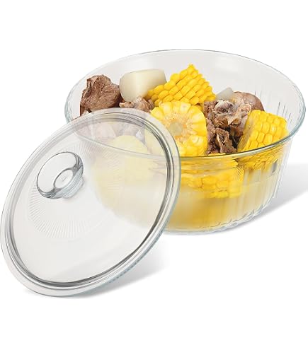Cocotte En Verre Trempé NUTRIUPS 2,4 L Avec Couvercle - Plat De Cuisson Rond 19 Cm Passe Au Four, Micro-ondes, Lave-vaisselle Et Congélateur - Transparent