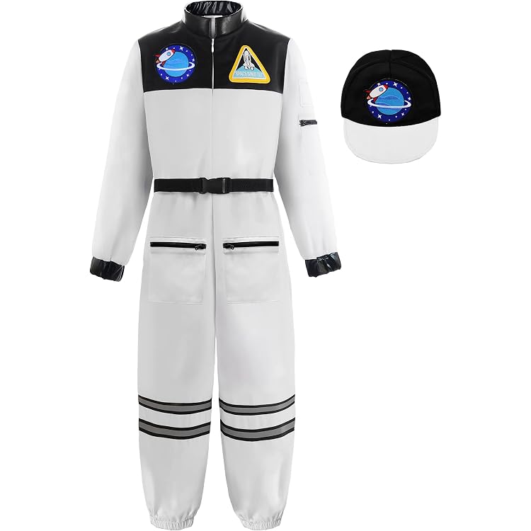 Astronauten-Kostüm Für Kinder – Komplettes NASA-Outfit Mit Abzeichen & Hosenträgern | Weiß, Inkl. Kombi