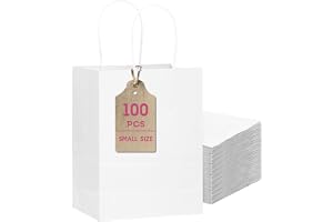 Gcardist Set med 100 vita presentpåsar med bulkhandtag 21 x 15 x 8 cm - små storlekar - Flera användningsområden (15 x 8 x 21