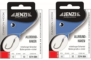 BLNTACKLE76 Set: 2 Packungen JENZI gebundene Allroundhaken Angelhaken (20 Stück), 50cm Hakengröße 4, 6, 8, 10, 12 & 14 je nach Auswahl + gratis Petri Heill! Aufkleber