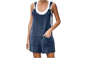 HOT1950S Womens Summer Jumpsuit Baggy Stretchy Dungarees Wide Leg Shorts Jumpsuit for Women with Pockets Casual Women's Sleeveless Rompers Jumpsuit High Waist Fit Rompers Women's Jumpsuits & Playsuits