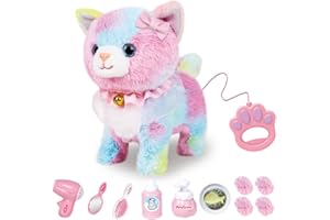 RuiDaXiang Plüschtierkatze mit Ferngesteuerter Leine, realistische interaktive Haustierkatze,die läuft und inklusive Katzenzubehör(Bunt Katze)