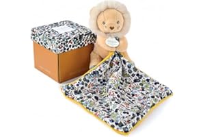 Doudou et Compagnie - BOH'AIME - Pantin Lion avec Doudou - Boîte en Forme de Fleur - Beige - Idée Cadeau de Naissance Fille et Garçon - Garantie Doudou Perdu - DC4018