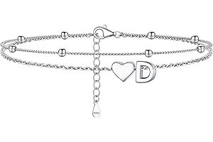 PROSILVER Women Sterling Silver Heart Anklet, A-Z Letter Initial Ankle Bracelet, Adjustable Hypoallergenic Double-Layer Foot Chain for Beach Summer with Gift Box