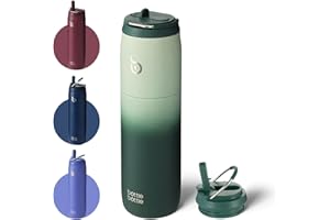 BOTTLEBOTTLE BOTTLE BOTTLE Insulated Water Bottle 1Litre with Straw and Lid for Sports and Gym Stainless Steel Metal Drink Thermos Flask for Hot Water with Handle (Green)