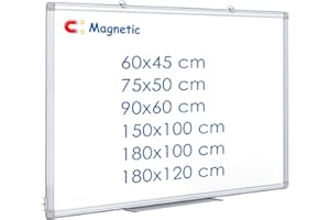 maxtek Tableau blanc magnétique pour mur, cadre en aluminium, tableau blanc avec plateau à stylos, tableau blanc effaçable à sec pour la maison, le bureau, l'école (90 x 60 cm)