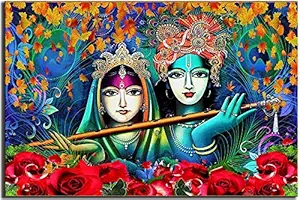 wallpics Radha Krishna Waterproof Vinyl Sticker Painting Poster for Home Decor,Office, Hall,Living Room,Bedroom,Kids Room (12X18)