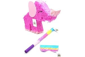 Nislai Elefant Pinata Set | ideal für den Kindergeburtstag | Geschenkidee | als Hochzeit Party Geschenk | inkl. Stock & Maske | u. 44x33x10