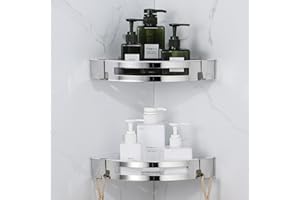 GERUIKE Estantes para Ducha Rinconera Estanterías para Baño Sin Taladros Adhesivo Estante Baño, Montado en la Pared Estanteria Metálicas con 4 Ganchos - Triangular, 2 Piezas