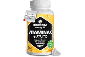 VITAMAZE - AMAZING LIFE Vitamina C 1000mg (1 Anno) + Zinco + Bioflavonoidi, 360 Compresse, 1 Compresse per Giorno, Vegan Vitamina C Pura Dose Forte, Qualità Tedesca, Integratore Alimentare senza Additivi. Vitamaze®