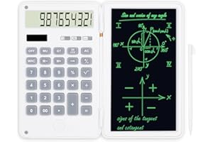 Sarsumir Calculator with 6 Inch LCD Erasable Writing Tablet 12-Digit Standard Calculator Solar and Battery Dual Power Portable Basic Calculator for Home Office School, White