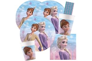 procos/spielum 44-częściowy zestaw imprezowy Frozen 2 Wind Spirit - talerze papierowe kubki serwetki słomki do picia dla 8 dzieci