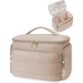 WANDF Large Travel Toiletry Bag, Wide Opening Makeup Bag with Handle, Puffy Cosmetic Bag for Towels, Cosmetics, Accessories a