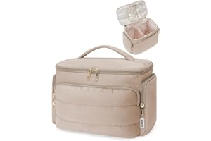 WANDF Neceser de Viaje Grande, Bolso de Maquillaje de Apertura Amplia con Asa, Bolso Cosmético Hinchado para Toallas, Cosméticos, Accesorios y Elementos Esenciales para Mujeres
