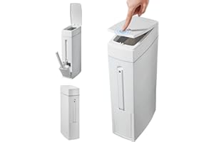 XJKLBYQ Bathroom Trash Can 4x8x17in 4.5L Slim Bathroom Bin with Toilet Brush Holder Press-Opening White Rectangular Toilet Trash Can for Toilet Kitchen Space Saving, Slim Trash Can With Lid
