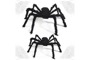 OUOQI 2pcs Araña de Halloween,90cm+75cm Araña Peluda Gigante,Araña Grande Halloween,Araña Peluda de Halloween,Araña Grande Falsa,Decoración Araña Halloween,para Interiores y Exteriores Jardin Fiesta