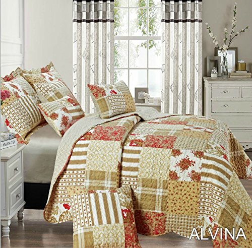 Alvina Bedspread Comforter Bed Throw 3 Pieces Vintage Printed Patchwork