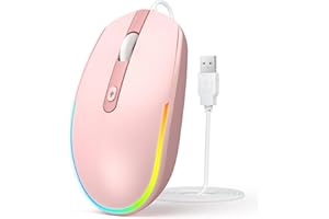 Seenda Wired Mouse, LED RGB Backlit Mouse with 1.5m USB Cable, 1600 DPI Silent Ergonomic Portable Computer Laptop Corded Mice for All USB Enabled Devices - Pink