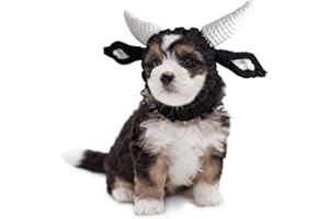 Zoo Snoods Bull Dog Costume (Small) - Warm No Flap Ear Wrap Hood for Pets, Dog Outfit with Horns for Winters, Halloween, Christmas & New Year, Soft Yarn Ear Covers
