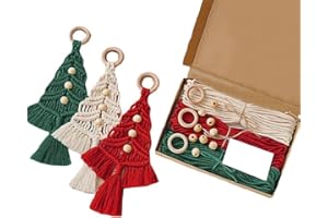LVTFCO Kit de macramé de adorno de Navidad para principiantes, árbol de Navidad de punto con instrucciones escritas, kit de decoración para colgar, kits de adornos, ganchillo, gnomo, adornos,
