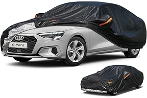 GUNHYI 7 Layers Car Cover Waterproof Breathable, Heavy Duty Outdoor Car Cover Sun Rain Dust Protection with Cotton Lined, Universal fit Saloon (up to 450 cm) for Audi A3, Renault Logan etc.Black