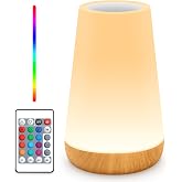 Auxmir Lámpara de Mesita de Noche 2500mAh, Táctil y Remoto, Marrón Claro | Batería Recargable USB-C, 13 Colores, 5 Niveles de