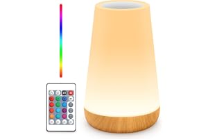 Auxmir Lámpara de Mesita de Noche 2500mAh, Táctil y Remoto, Marrón Claro | Batería Recargable USB-C, 13 Colores, 5 Niveles de Brillo, 4 Modos de Luz, Temporizador, para Lactancia, Bebé y Dormitorio