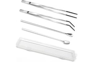 AP ARTSPER 4-Piece Stainless Steel Reptile Feeding Tongs & Spoons Set for Bearded Dragons – Curved/Straight Tweezers, Spoons, Rubber Tips, Aquarium/Terrarium Safe Feeding Tools